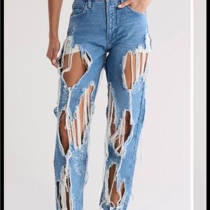 Frame Atelier Shredded High 'n Tight Straight Leg Jeans Size 25